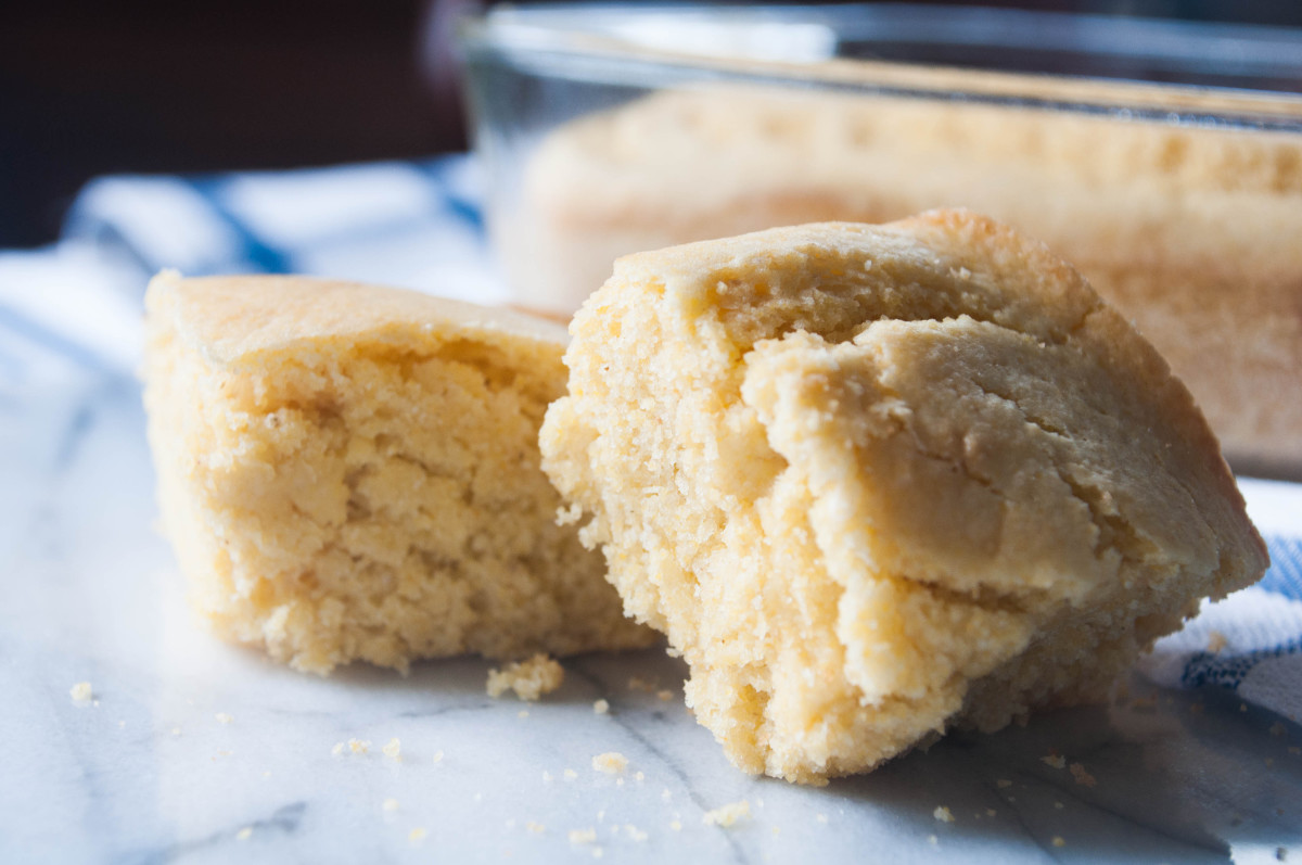 Two pieces of vegan cornbread