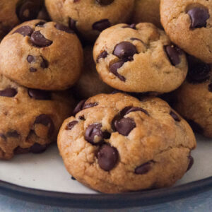 Close-up of baked chocolate chip cookies on a plate