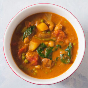 Garam Masala Vegetable Curry on a grey counter top