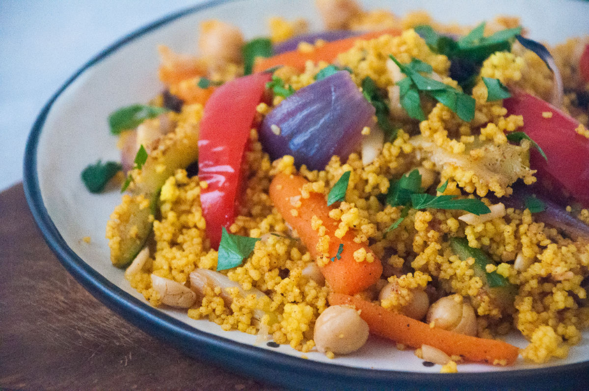 Close up of Tunisian Couscous Salad on a plate