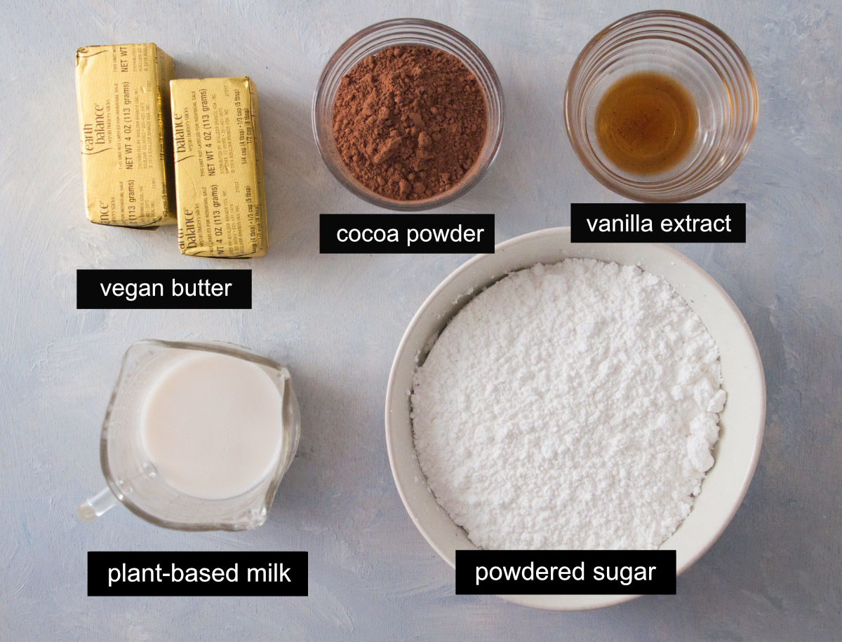 Vegan Chocolate Espresso Cake Ingredients for the frosting with labels
